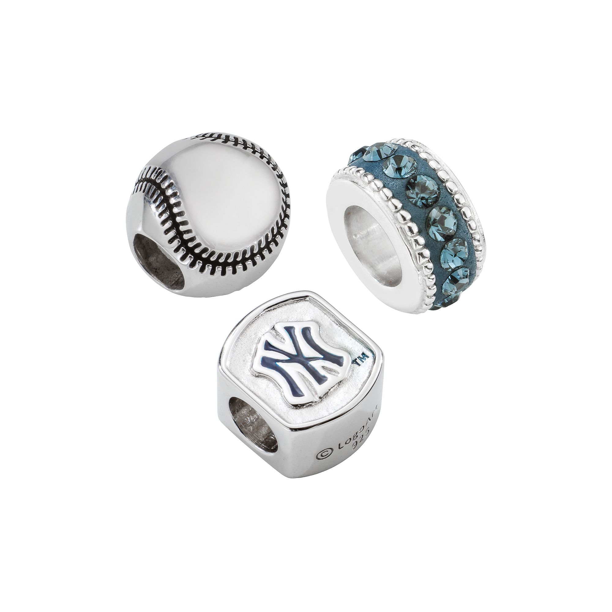 New York Yankees Sterling Silver Crystal Bead Set, Womens, Blue