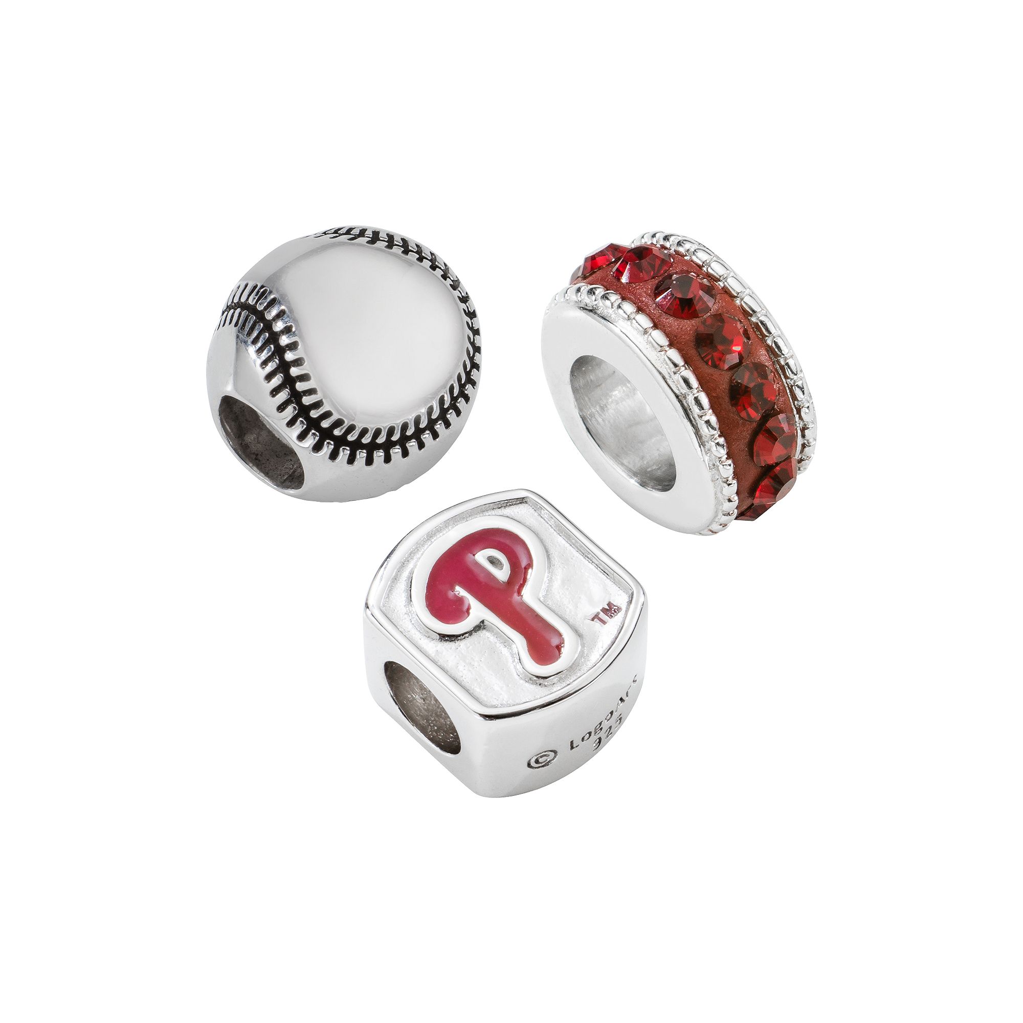 LogoArt Philadelphia Phillies Sterling Silver Crystal Bead Set, Womens, Re