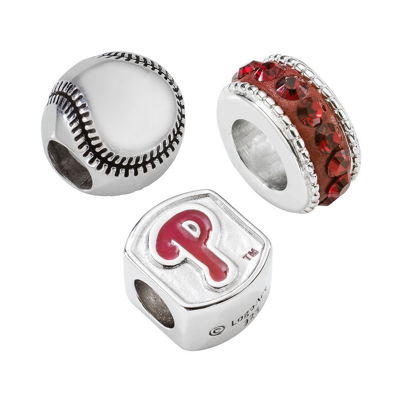 LogoArt Philadelphia Phillies Sterling Silver Crystal Bead Set, Womens, Re