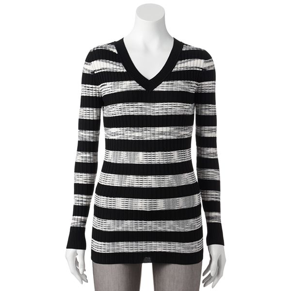 Pink Republic Striped Ribbed Sweater - Juniors