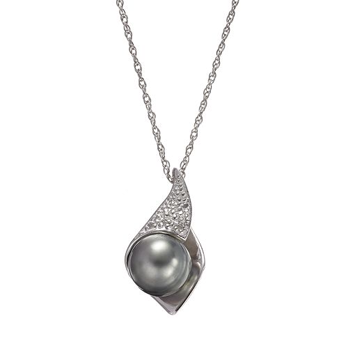 Sterling Silver Tahitian Cultured Pearl & Diamond Accent Pendant