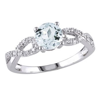 Stella Grace Aquamarine and Diamond Accent Infinity Engagement Ring in 10k White Gold