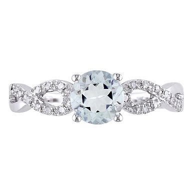 Stella Grace Aquamarine and Diamond Accent Infinity Engagement Ring in 10k White Gold