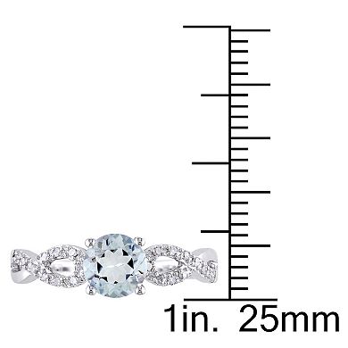 Stella Grace Aquamarine and Diamond Accent Infinity Engagement Ring in 10k White Gold