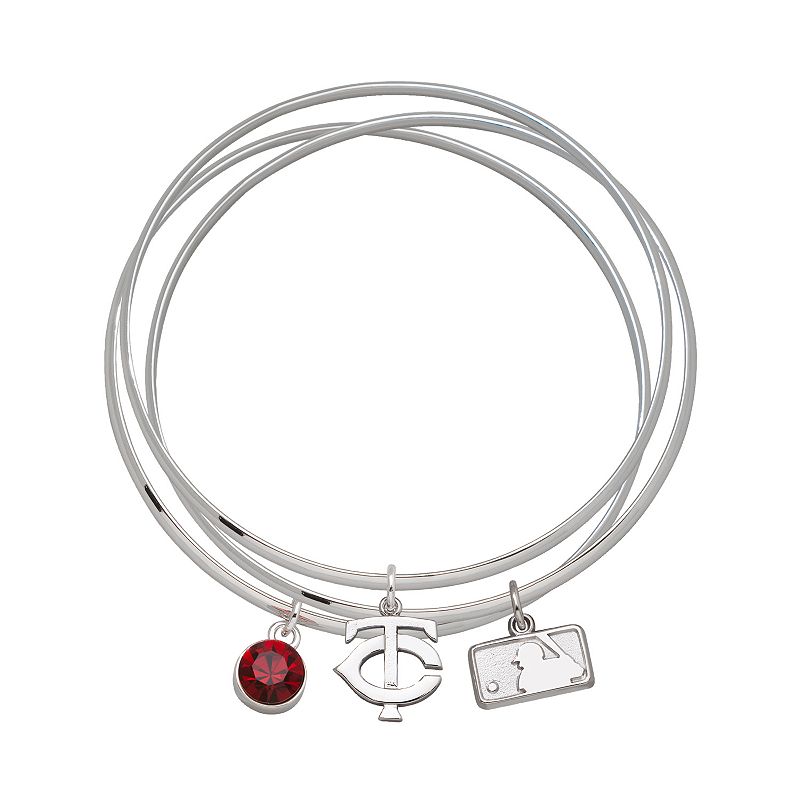 LogoArt Minnesota Twins Silver Tone Crystal Charm Bangle Bracelet Set, Wome