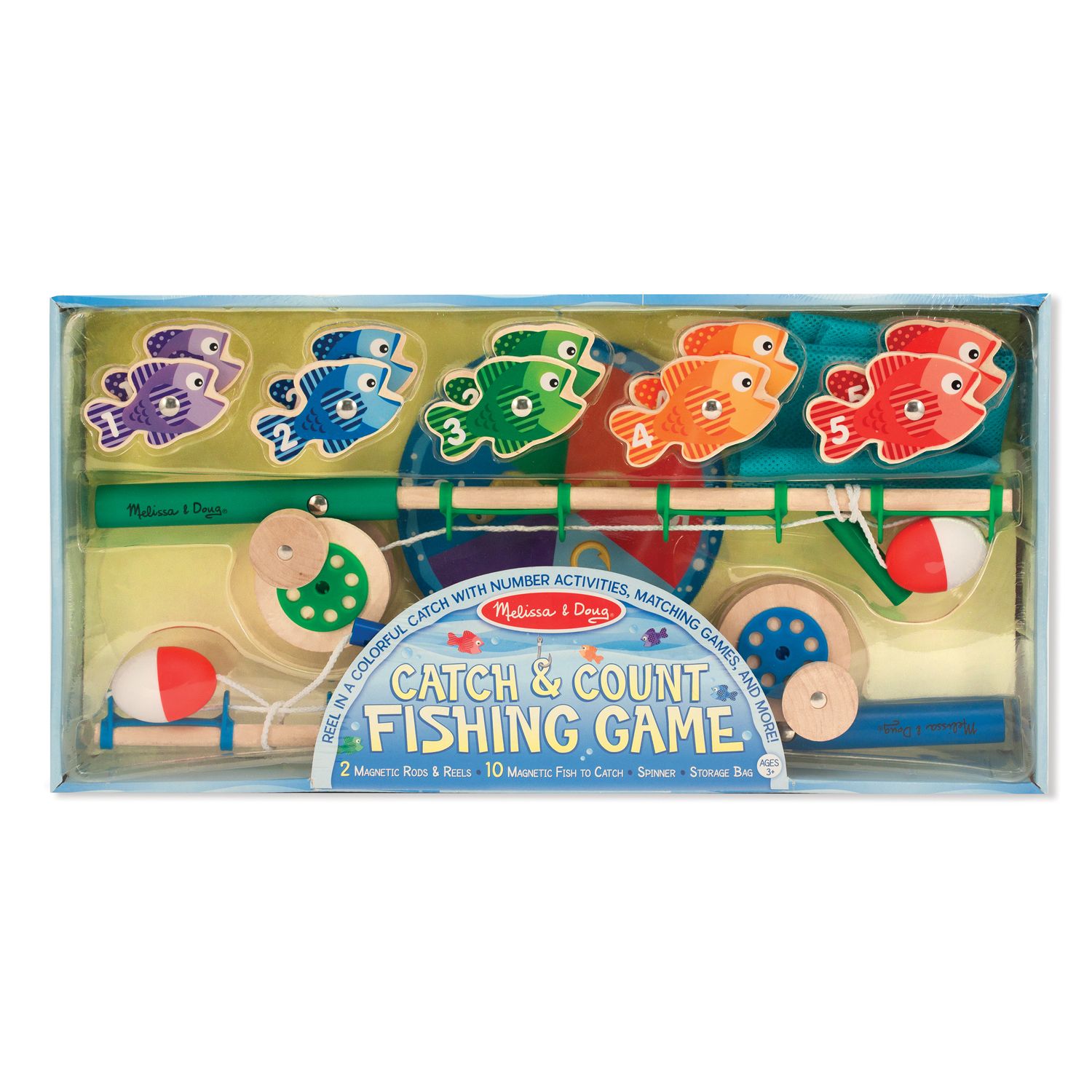 melissa & doug catch & count wooden fishing game with 2 magnetic rods