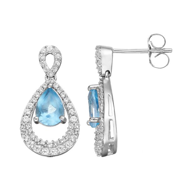 Blue Topaz and Lab-Created White Sapphire Sterling Silver Teardrop Earrings