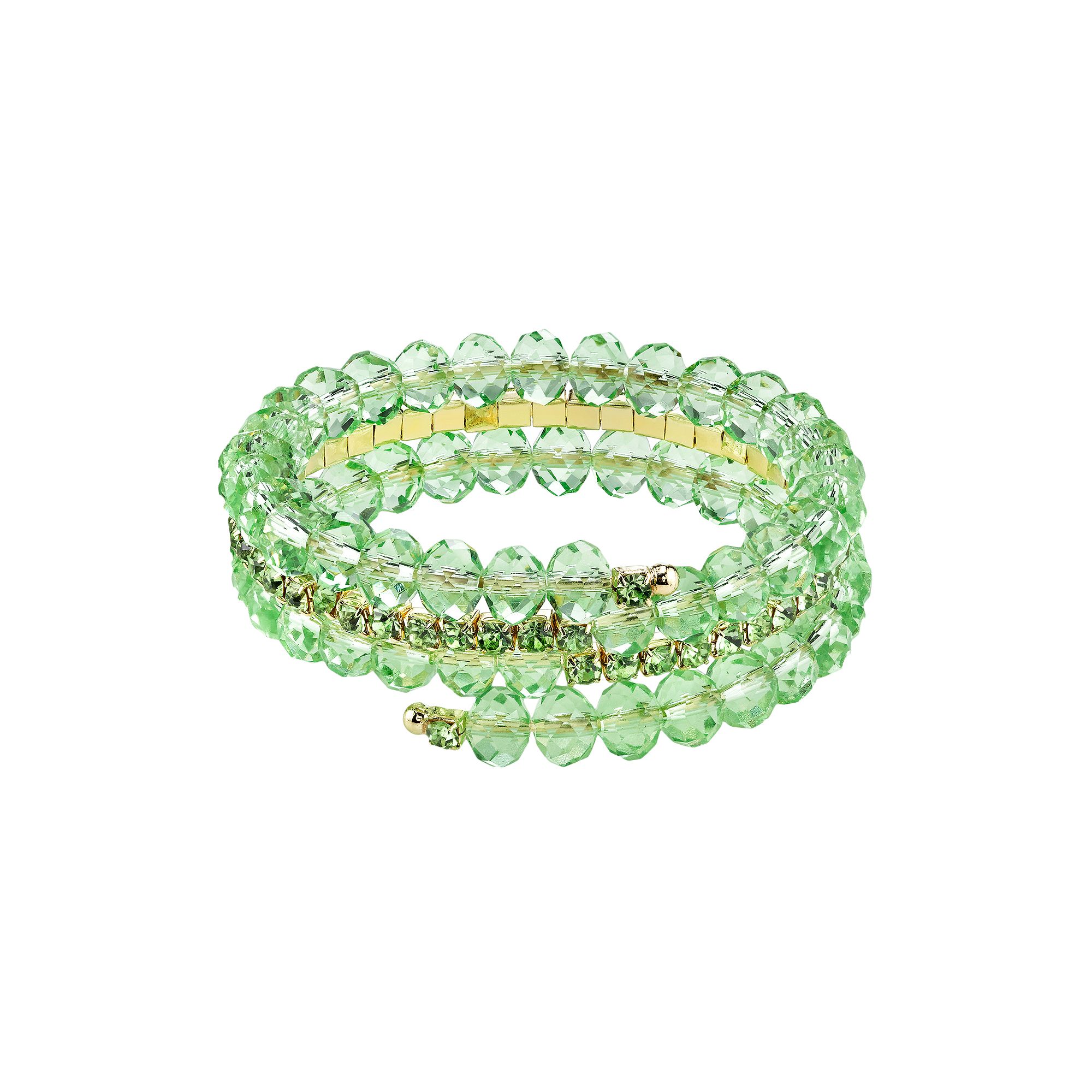 1928 Gold Tone Bead Coil Bracelet, Womens, Green