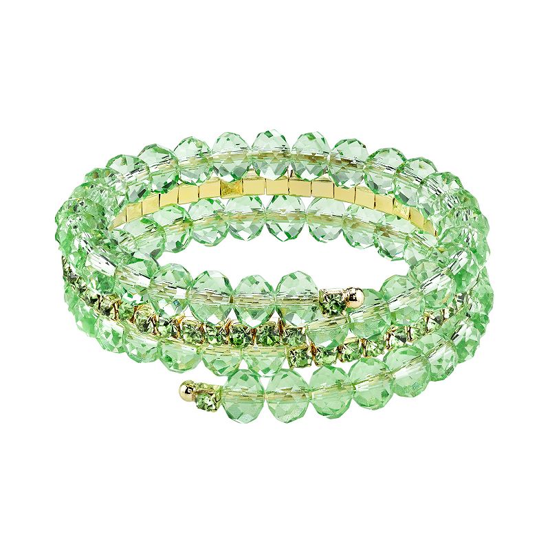 1928 Gold Tone Bead Coil Bracelet, Womens, Green