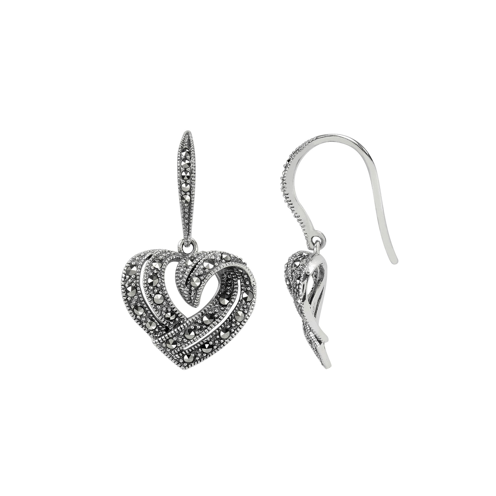 Lavish by TJM Sterling Silver Heart Drop Earrings, Womens, Grey