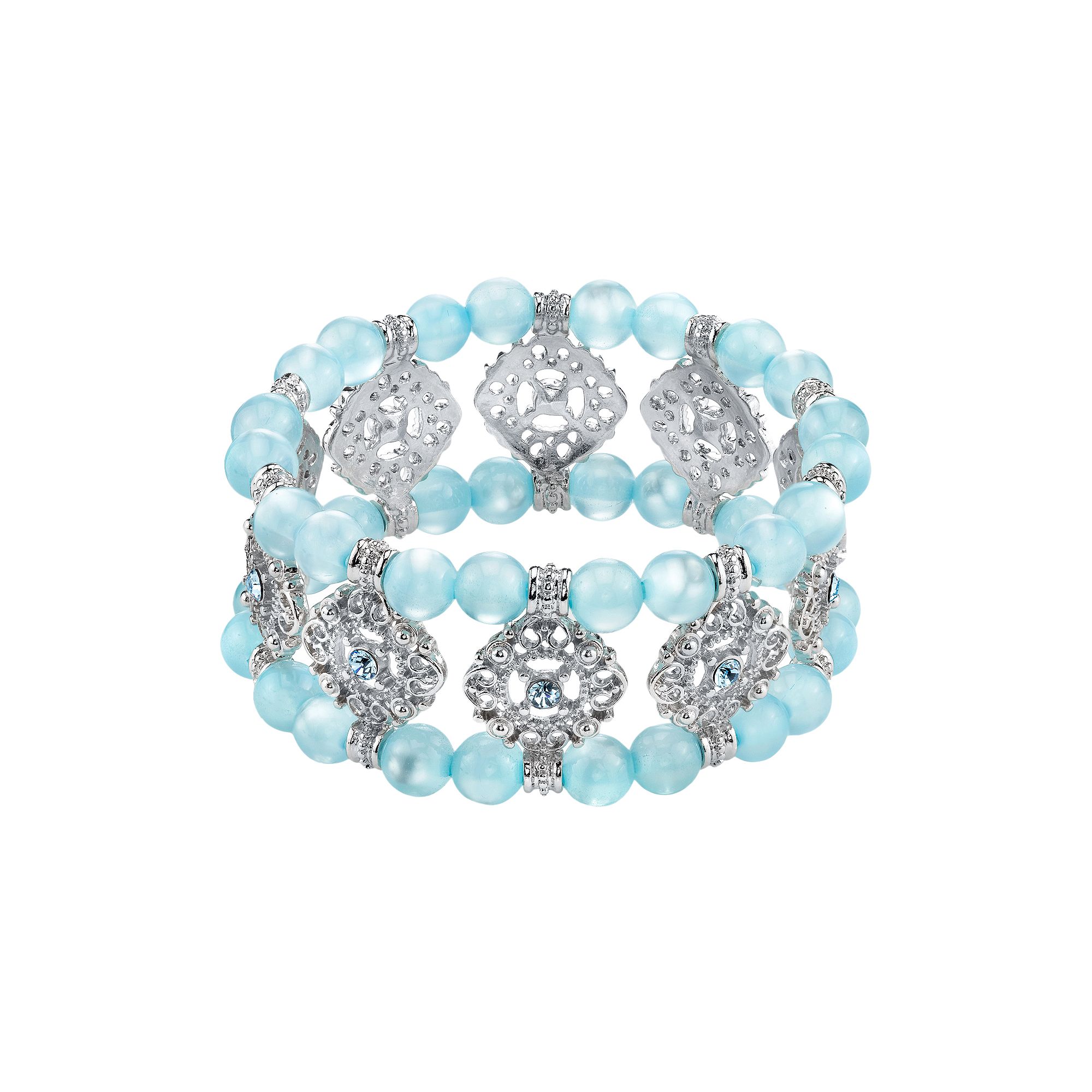 1928 Simulated Crystal & Bead Filigree Multistrand Stretch Bracelet, Women