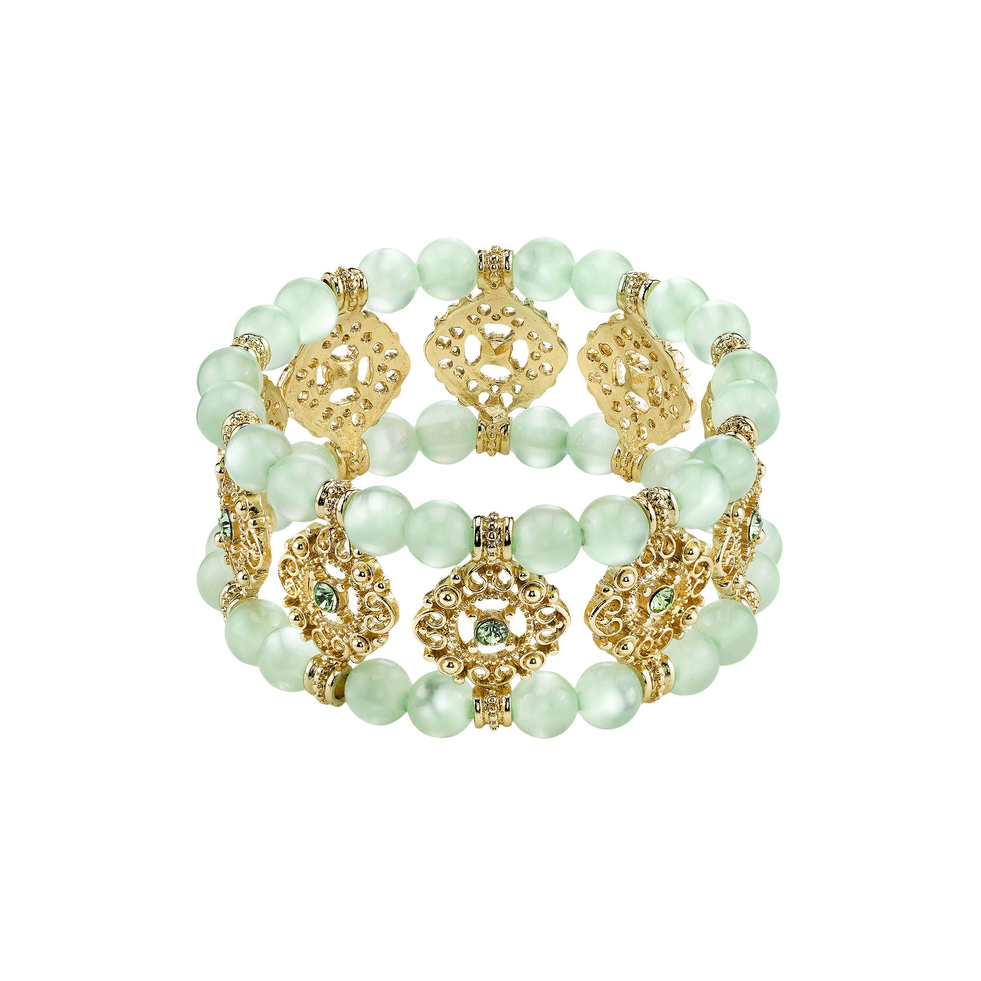 1928 Simulated Crystal & Bead Filigree Multistrand Stretch Bracelet, Women