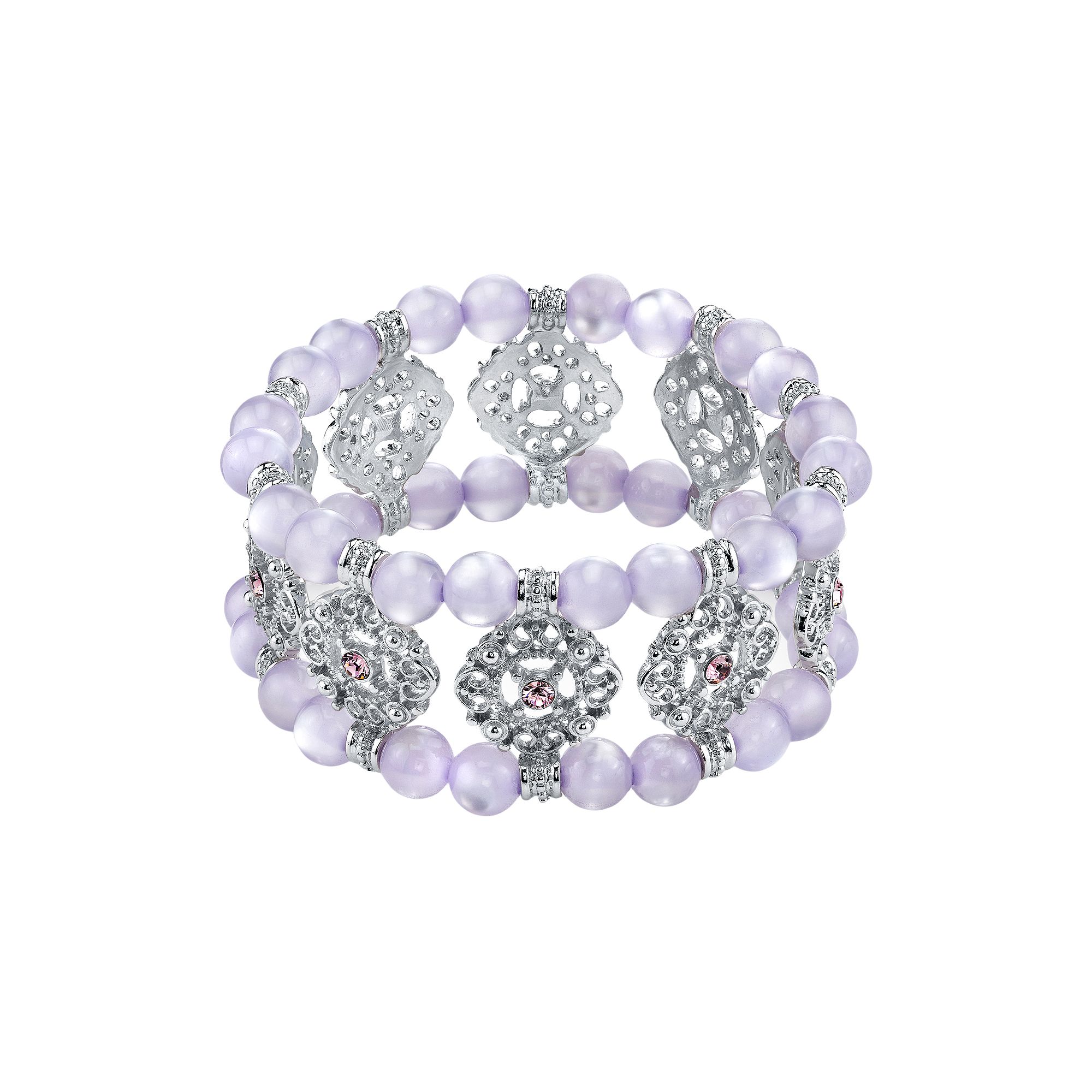 1928 Simulated Crystal & Bead Filigree Multistrand Stretch Bracelet, Women