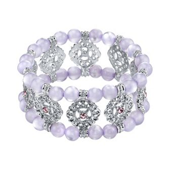 1928 Simulated Crystal & Bead Filigree Multistrand Stretch Bracelet