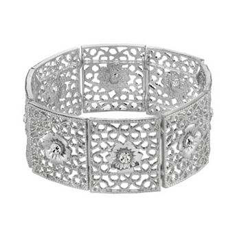 1928 Simulated Crystal Openwork Flower Stretch Bracelet