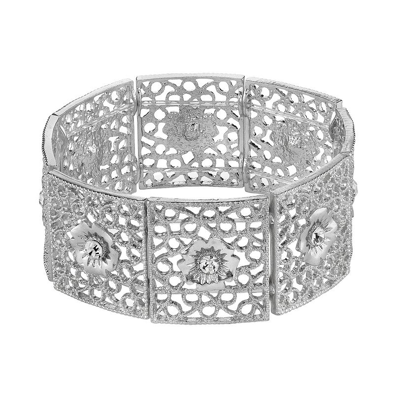 1928 Simulated Crystal Openwork Flower Stretch Bracelet, Womens, Size: 7, 