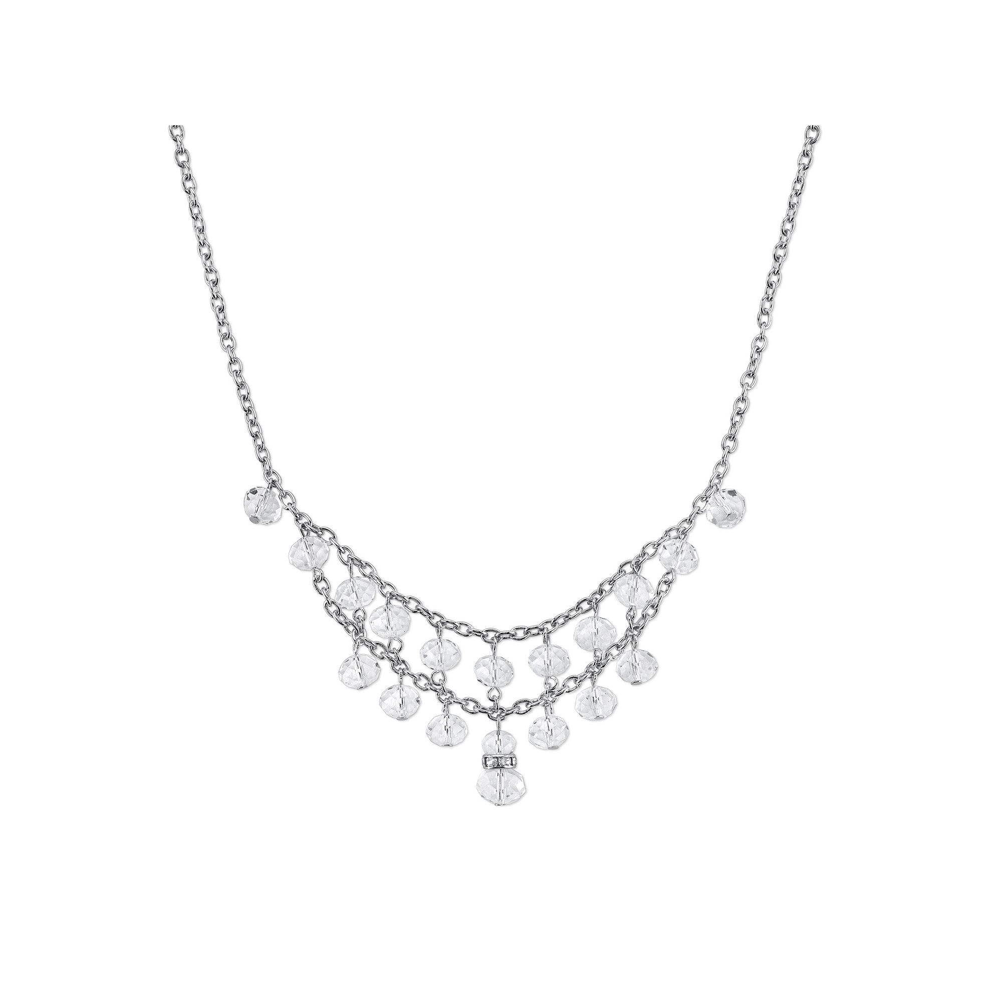 1928 Silver Tone Bead Swag Necklace, Womens, Size: 16, Clear