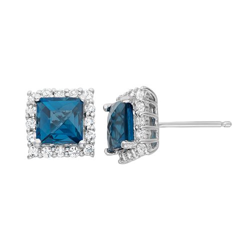 London Blue Topaz & Lab-Created White Sapphire Sterling Silver Square