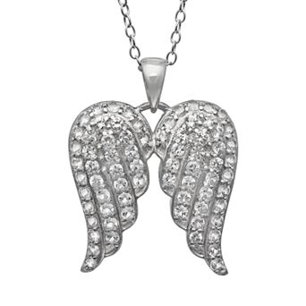 Sterling Silver Lab-Created White Sapphire Angel Wing Pendant