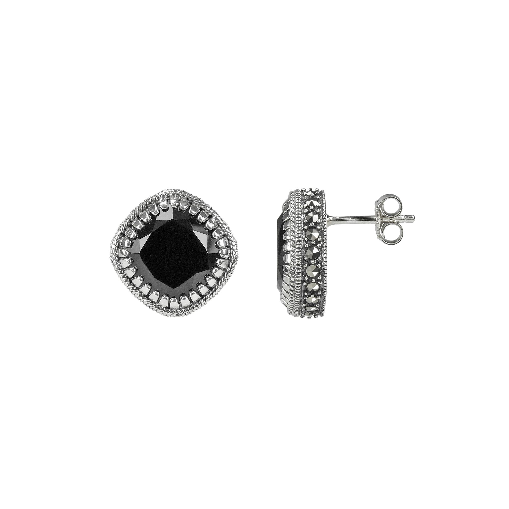 Lavish by TJM Sterling Silver Black Onyx Stud Earrings, Womens