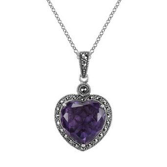 Lavish by TJM Sterling Silver Amethyst Heart Pendant - Made with Marcasite