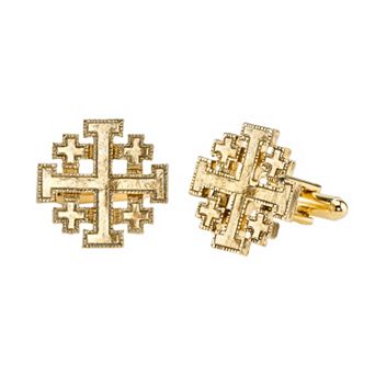 Symbols of Faith Gold Tone Jerusalem Cross Cuff Links