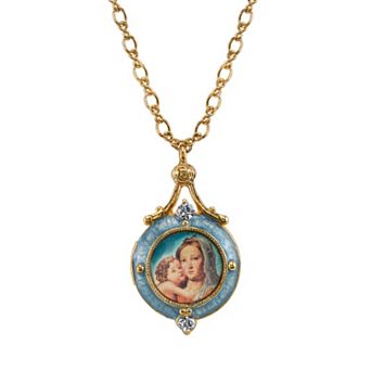 Symbols of Faith Gold Tone Simulated Crystal Mary & Child Locket