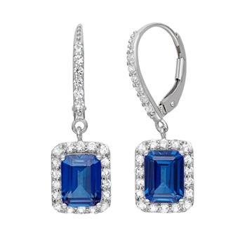 Lab-Created Blue and White Sapphire Sterling Silver Drop Earrings