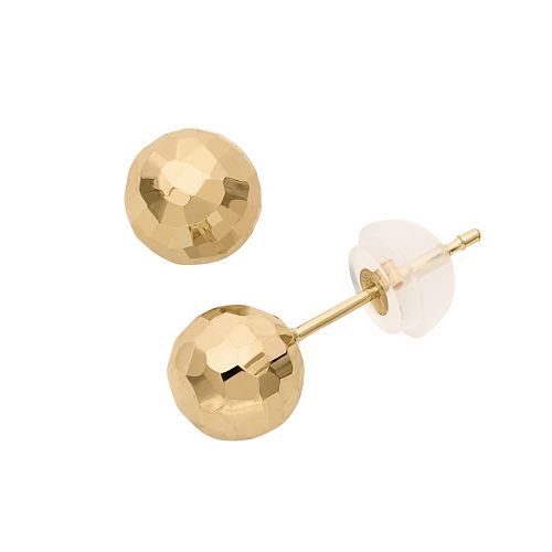 14k Gold Hammered Ball Stud Earrings