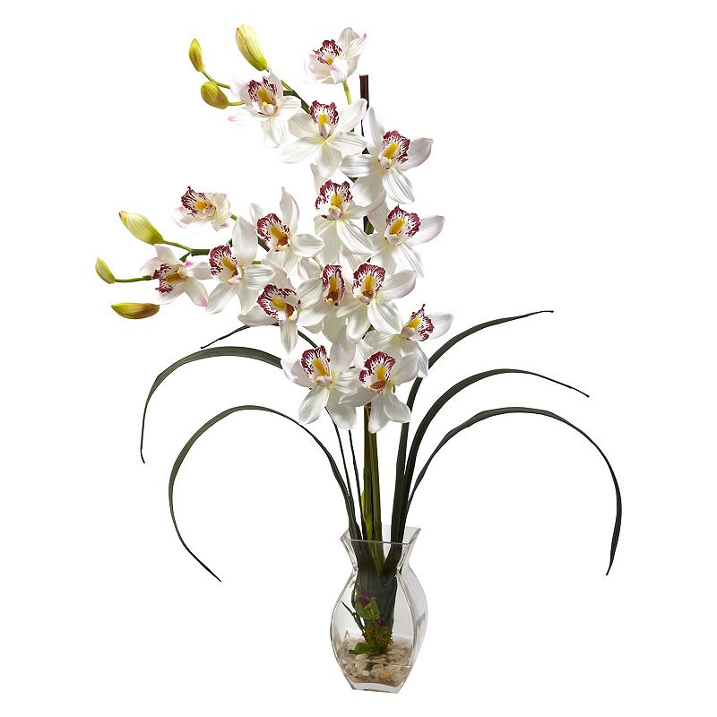 nearly natural Cymbidium Orchid Floral Arrangement, White