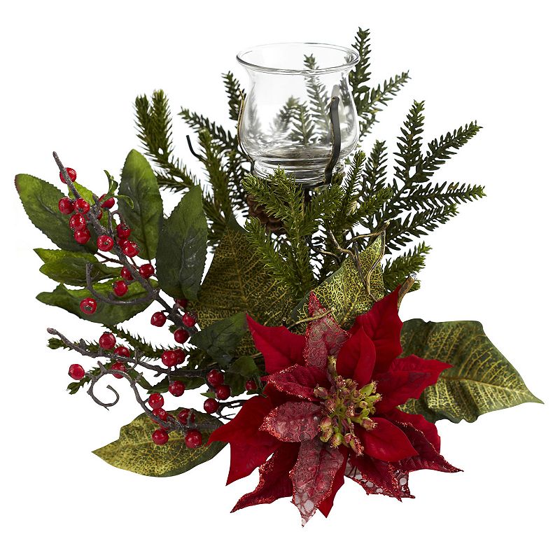 nearly natural Poinsettia Christmas Candelabrum, Green