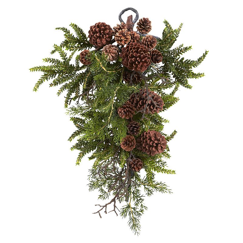 nearly natural Pine and Pinecone Christmas Teardrop Arrangement, Green