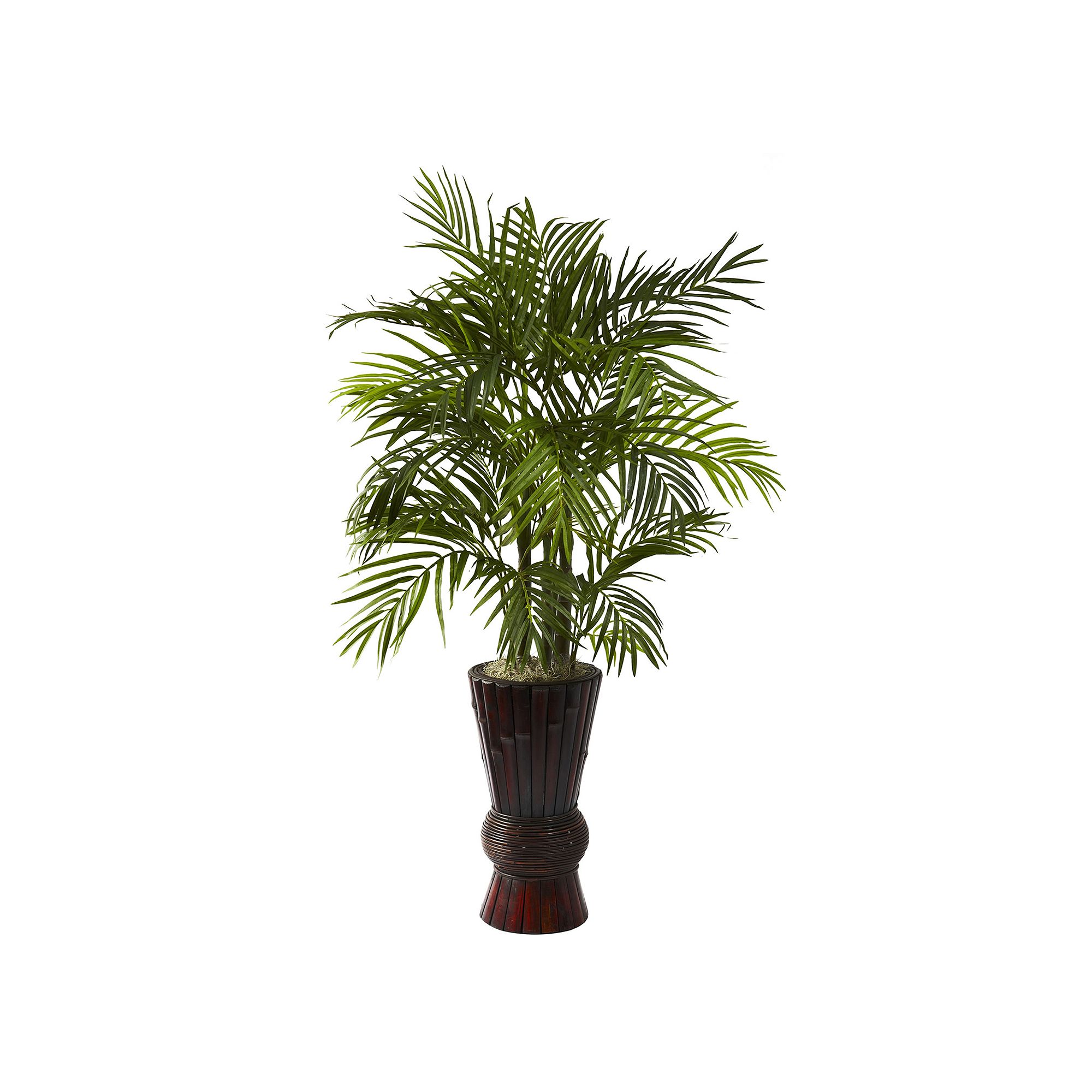 nearly natural 4-ft. Potted Areca Palm Tree with Bamboo Planter, Green