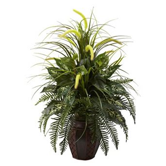 nearly natural 3-ft. Potted Mixed Greens & Cattails Plant