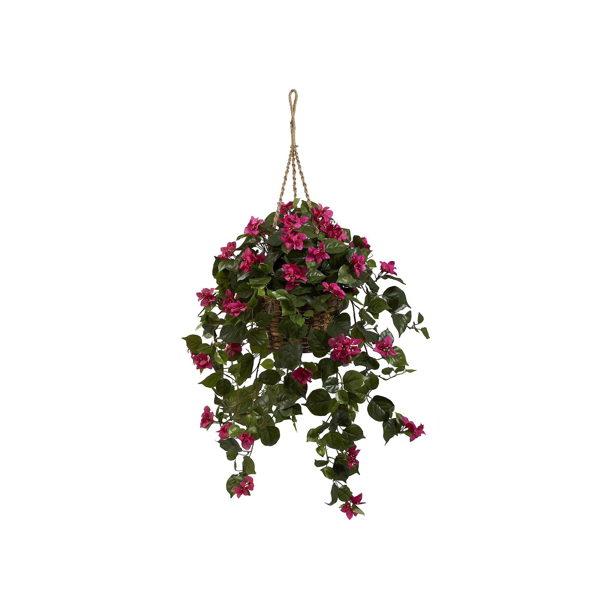 nearly natural Silk Bougainvillea Hanging Plant Basket, Green