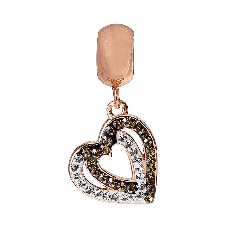 Individuality Beads Crystal 14k Rose Gold Over Silver Tilted Heart Charm, W