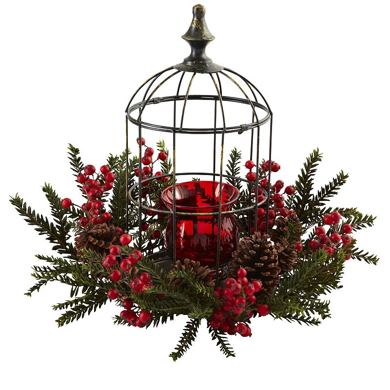 nearly natural Pine Berry Birdhouse Candelabrum, Red