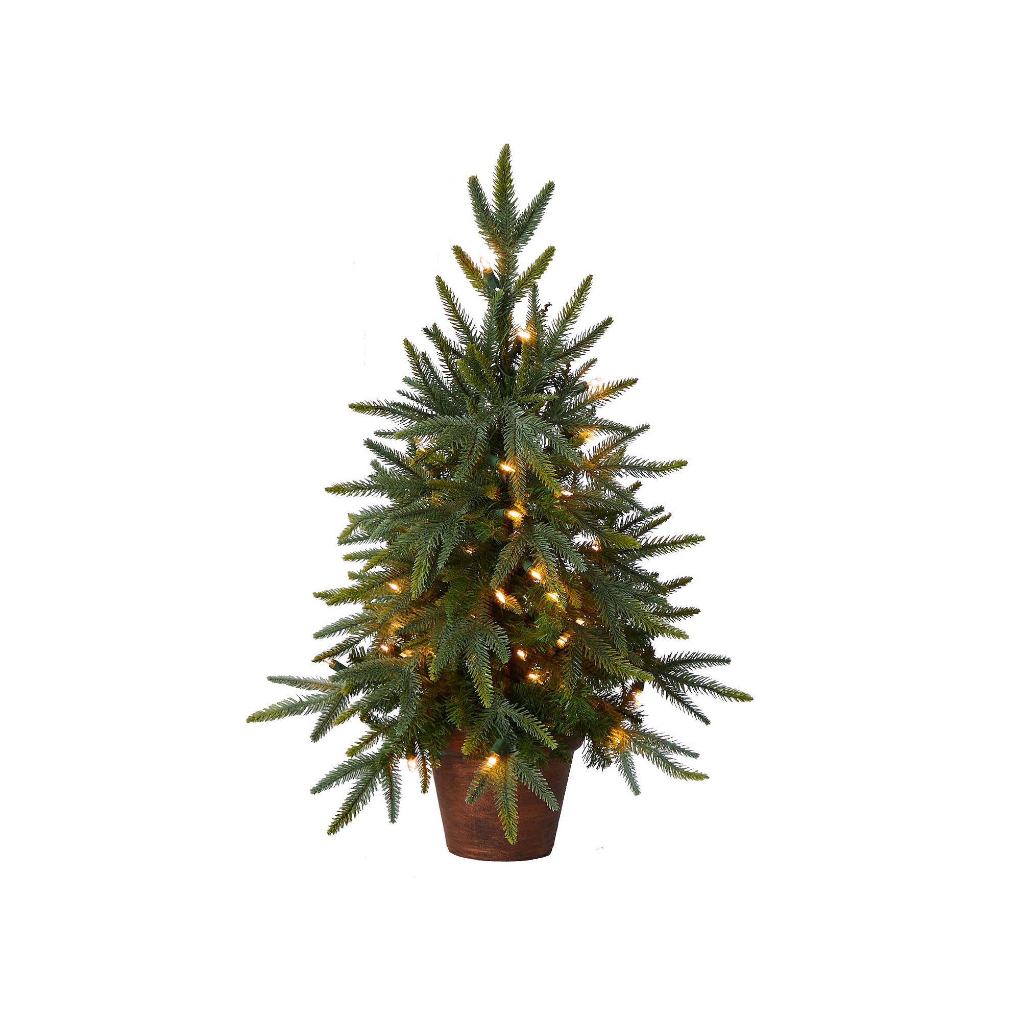 nearly natural 2.5ft. Christmas Tree with Planter & Clear Lights, Pink