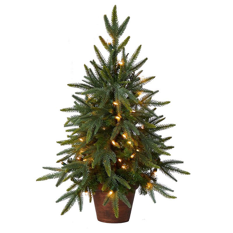 Nearly Natural 2.5 ft. Christmas Tree with Golden Planter & Clear Lights