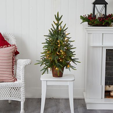 nearly natural 2 1/2-ft. Potted Pre-Lit Artificial Christmas Tree - Indoor