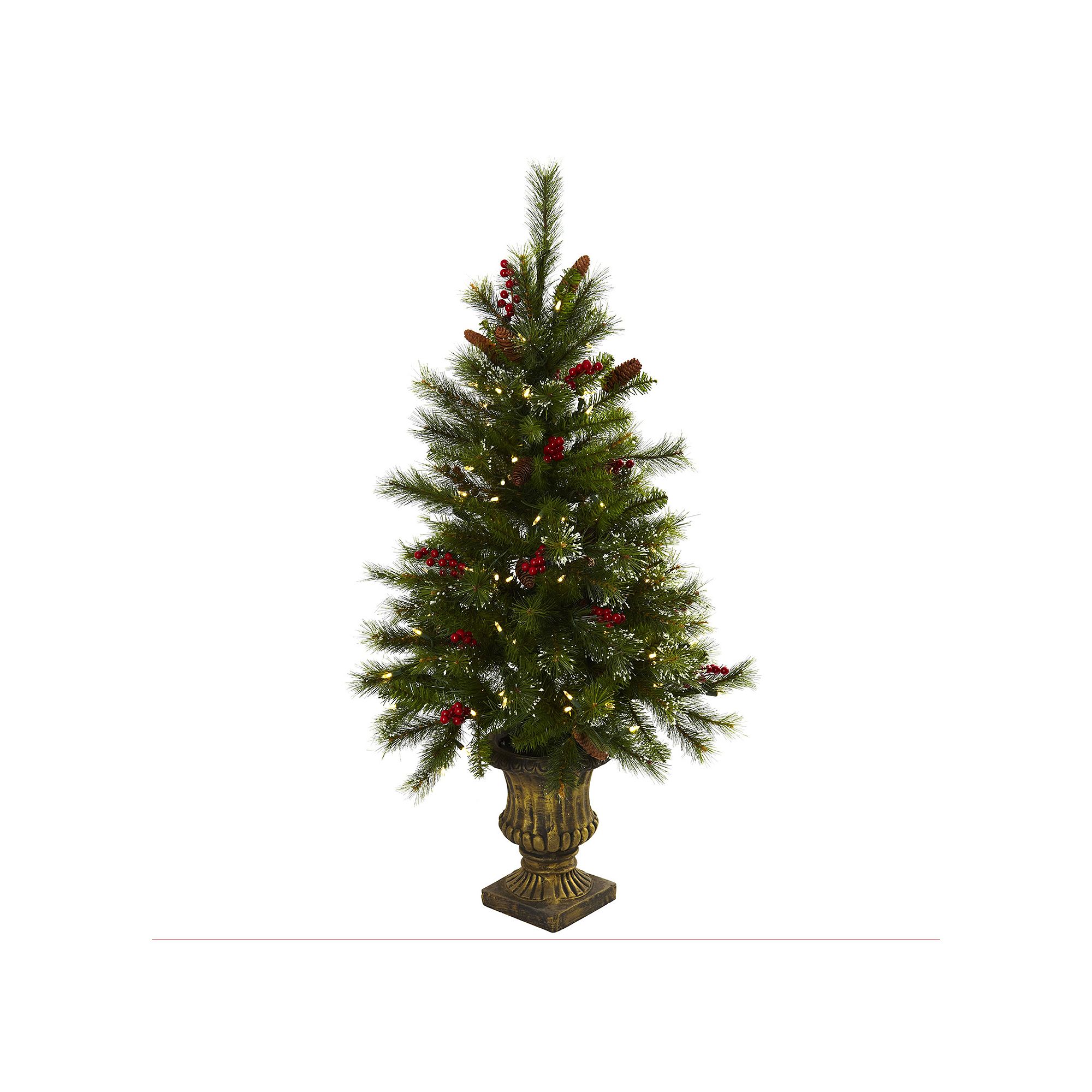 nearly natural 4-ft. Potted Pre-Lit Artificial Pinecone Christmas Tree - In