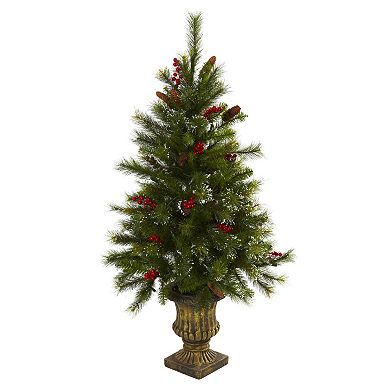 nearly natural 4-ft. Potted Pre-Lit Artificial Pinecone Christmas Tree - Indoor