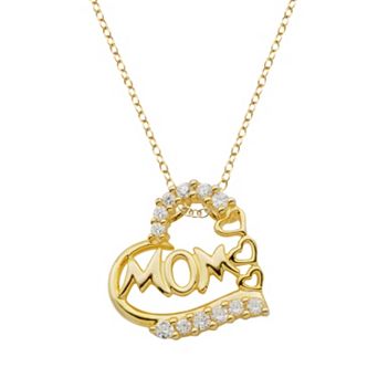Classic Treasures 18k Gold Over Silver Cubic Zirconia Mom Heart Pendant