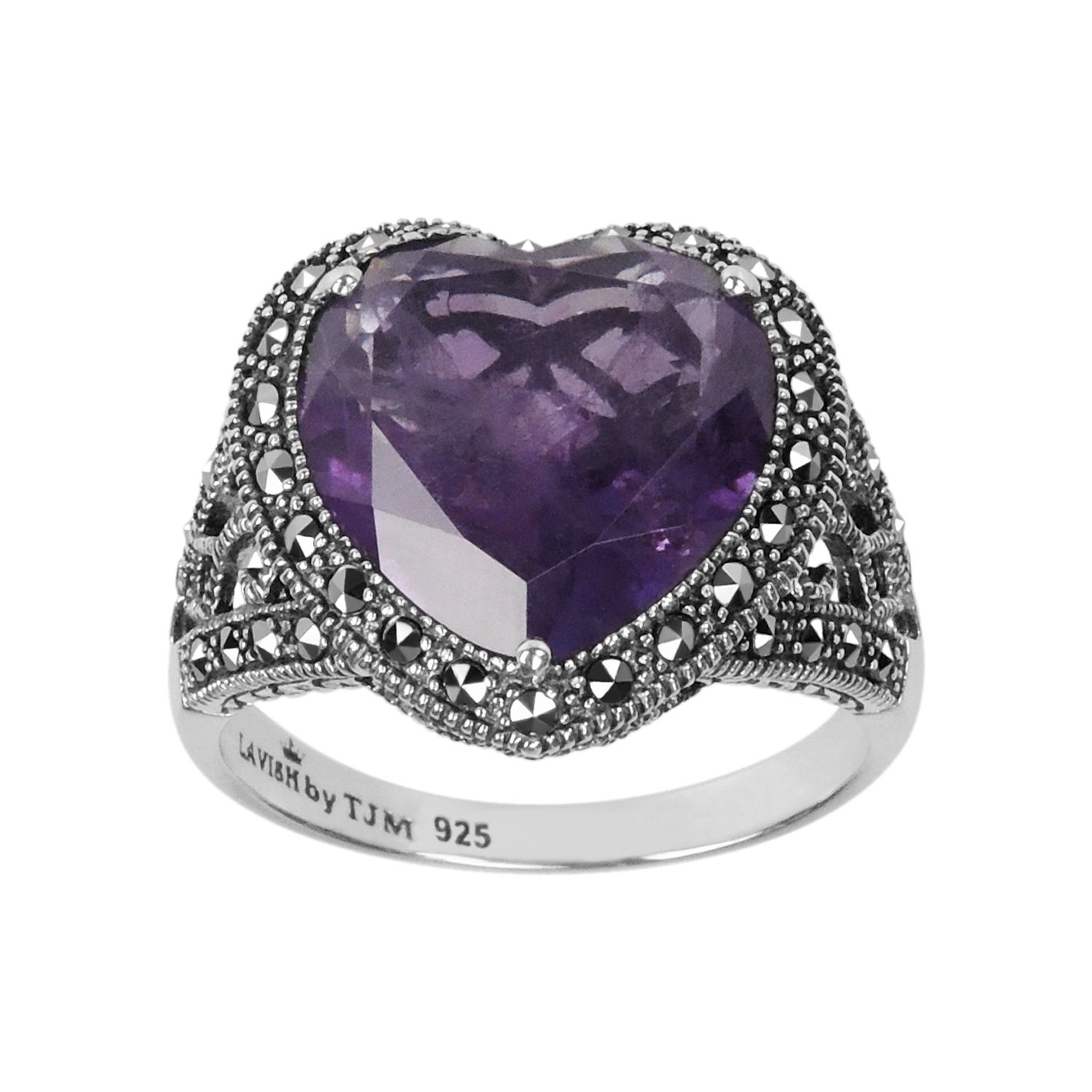 Image for Lavish by TJM Sterling Silver Amethyst Heart Ring - Made with Swarovski Marcasite at Kohl's.
