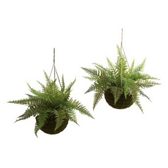 nearly natural 2 pc Fern Hanging Plant Basket Set - Indoor & Outdoor