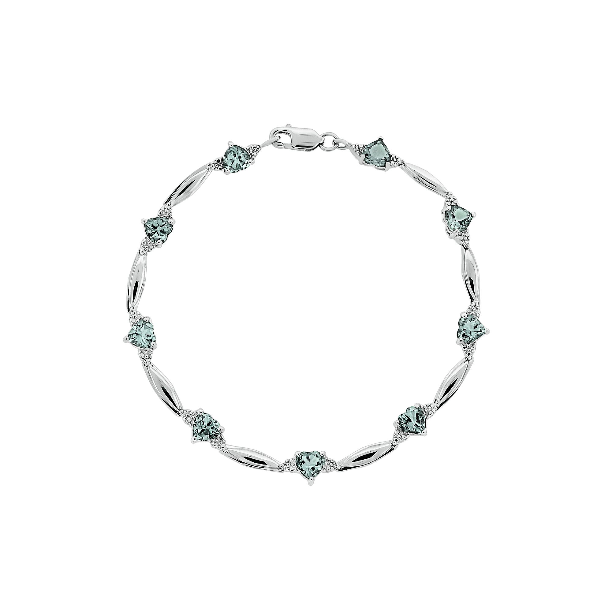 Gemminded Sterling Silver Aquamarine and Diamond Accent Heart Bracelet, Wo