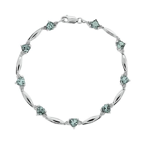 Sterling Silver Aquamarine & Diamond Accent Heart Bracelet