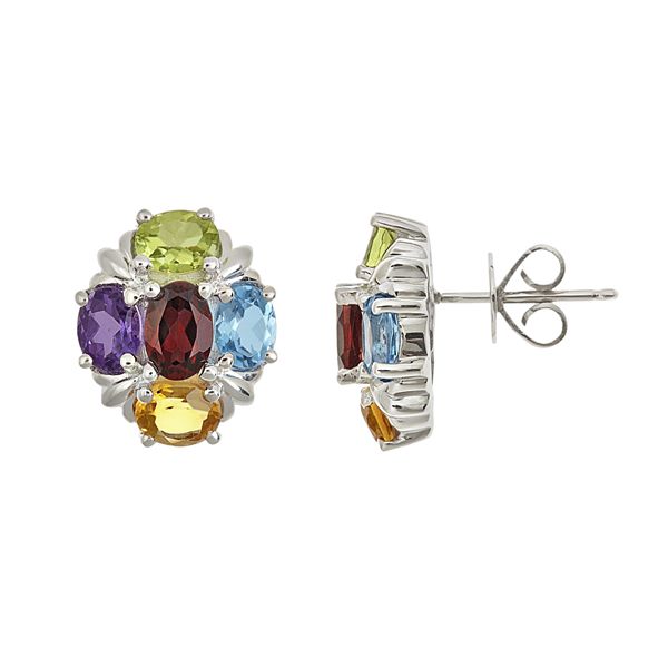 Mixed gemstone cluster and sterling silver stud earrings