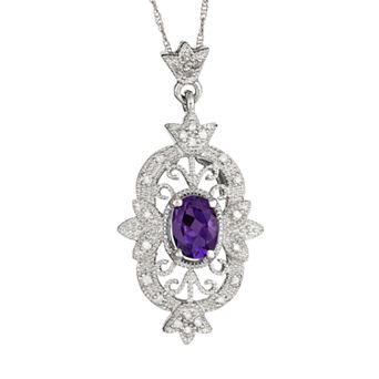 Sterling Silver Amethyst and 1/10 ct T.W. Diamond Pendant