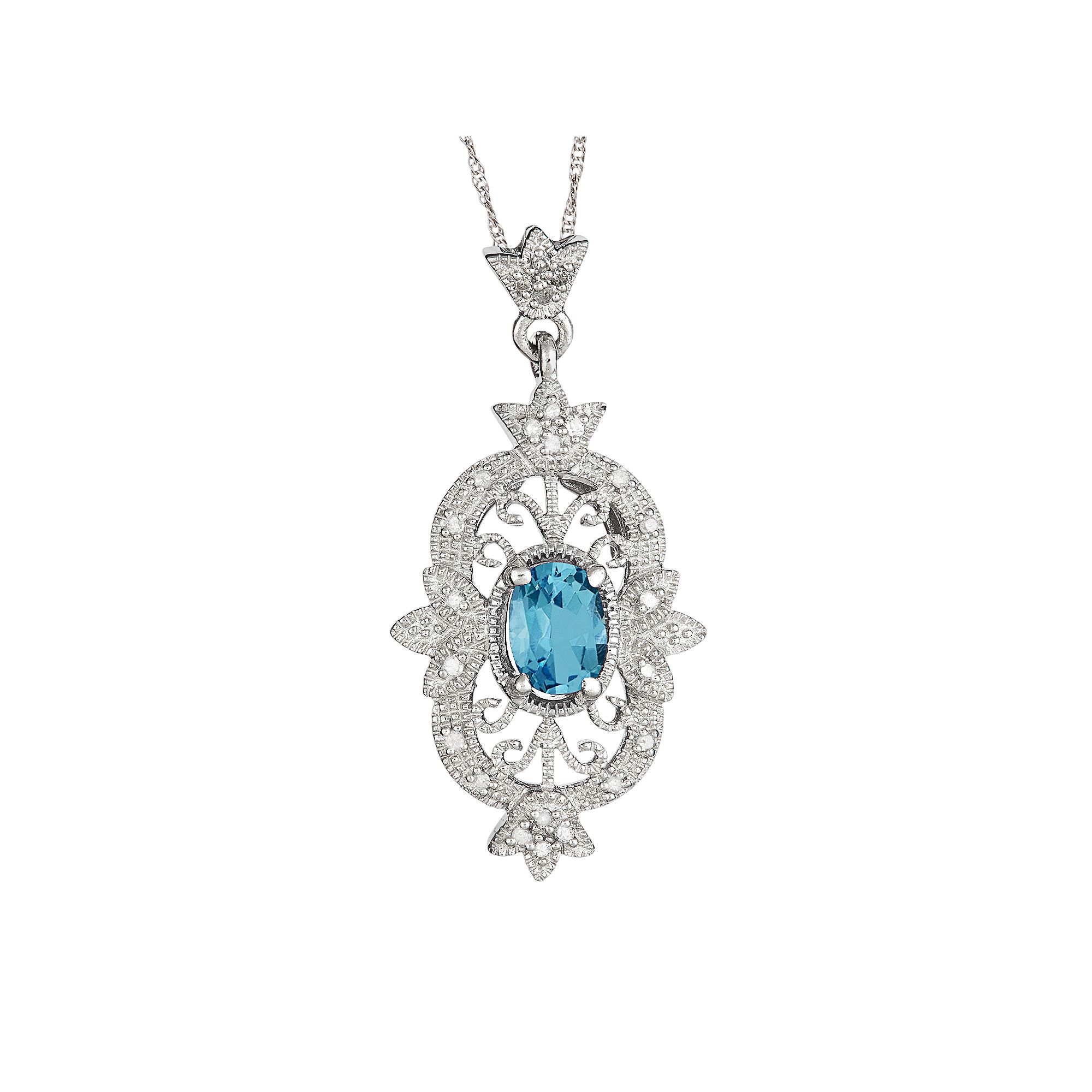Sterling Silver Swiss Blue Topaz & 1/10-ct. T.W. Diamond Pendant, Womens,